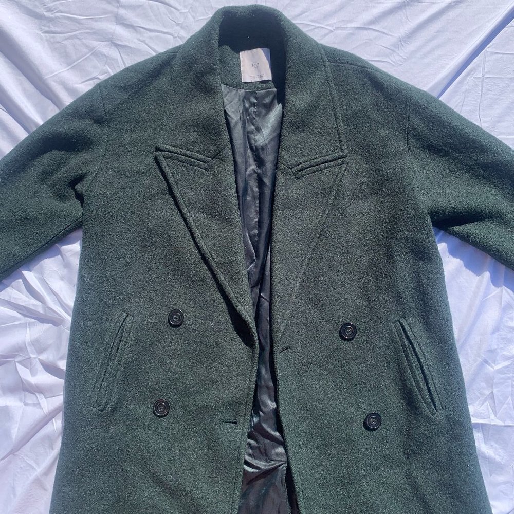 Mango oversized double breasted wool green coat. Size Large